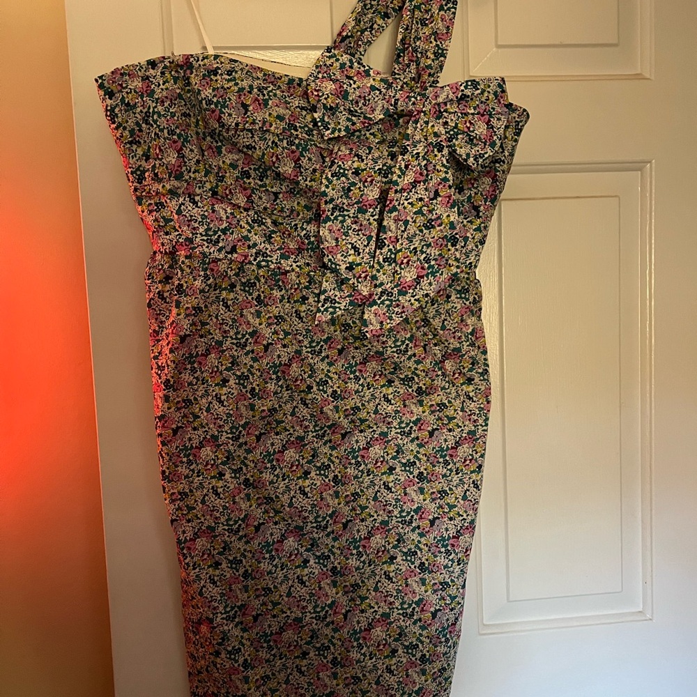 J. Crew One Shoulder Floral Dress - Pink and Black